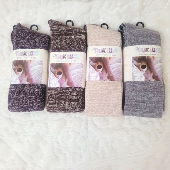 The Original Muk Luks Knee High Socks Grey Multi Contrast Top Toe Heel OSFM New - Picture 5 of 5